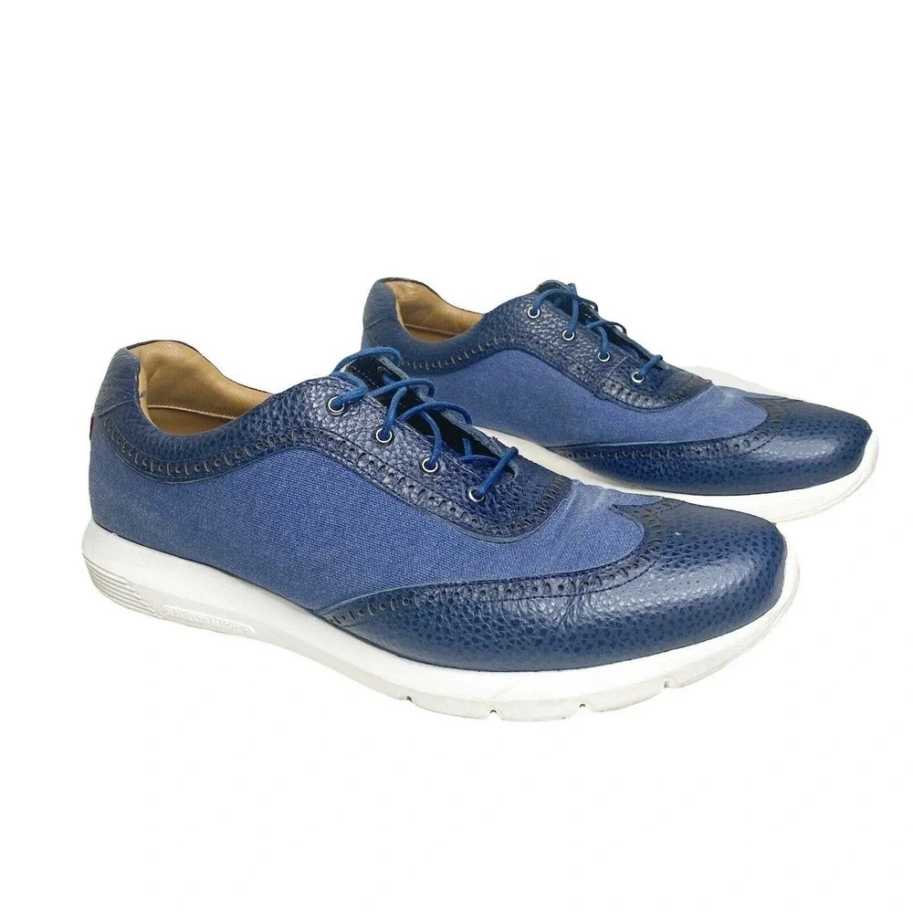 Marc Joseph New York SZ 11 Mens Leather Extra Light Woven Wingtip Lace up Blue